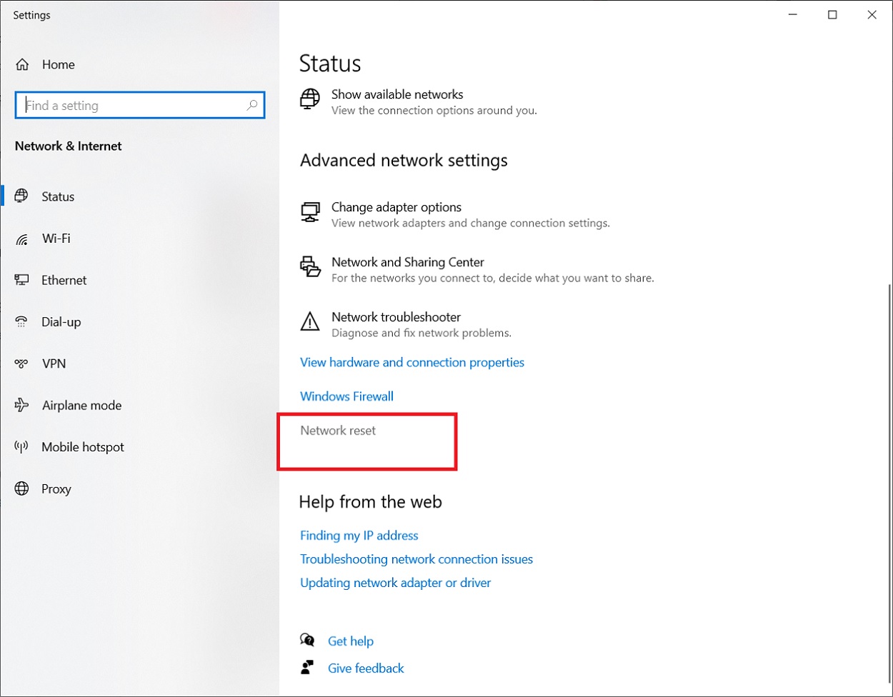 Network Reset to fix wifi connected but no internet in windows 10