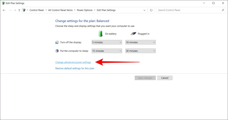 change advanced power settings