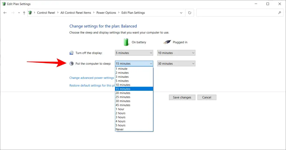 change sleep mode settings to avoid random restart