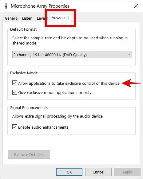 advanced mic settings windows