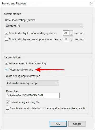 Disabling automatic restart