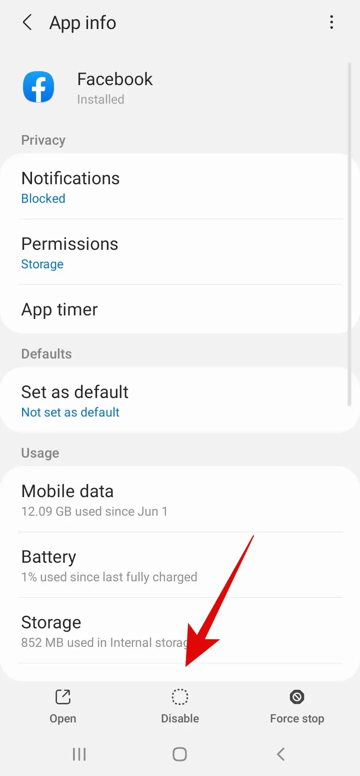 Disabling apps on Android smartphone 