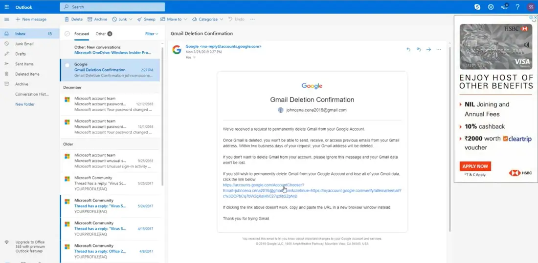 gmail deleting confirmation