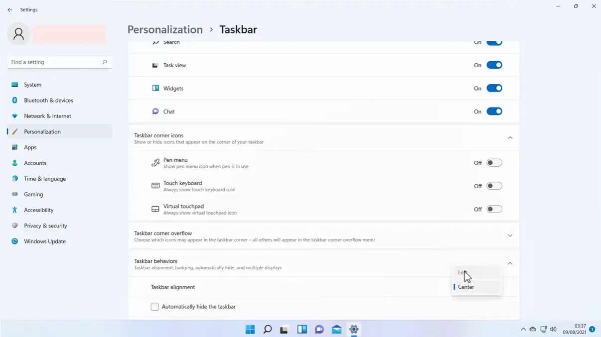 Moving Taskbar icons in Windows 11