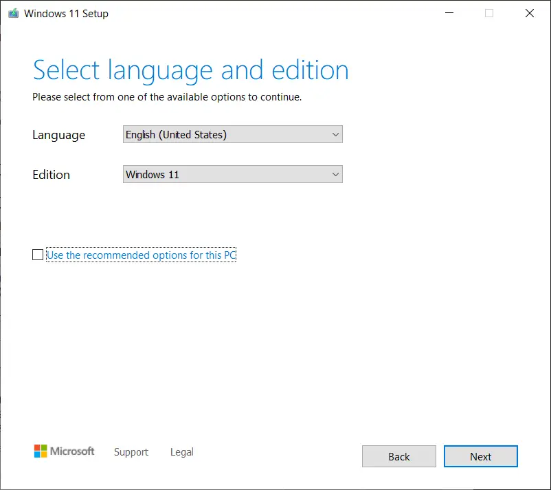 select language and edition