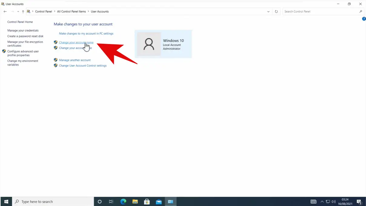 Change the User Name on Windows 10