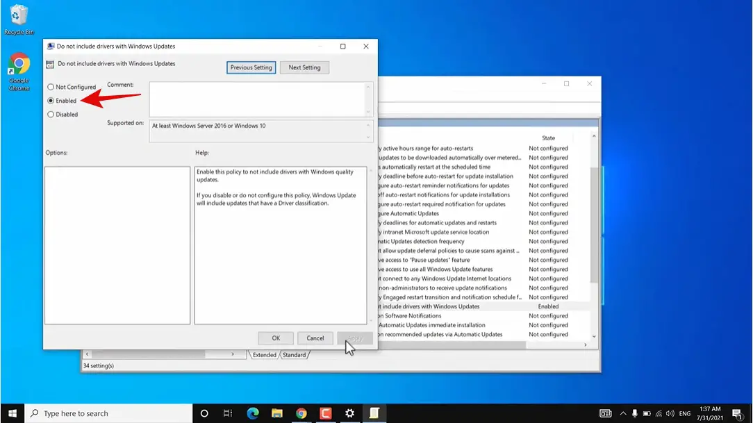do not include drivers with windows updates policy