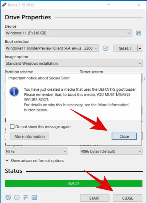 important notice about secure boot rufus