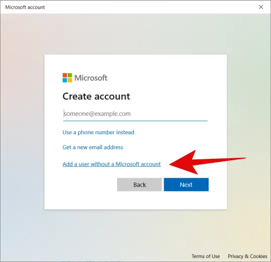 create user without microsoft account