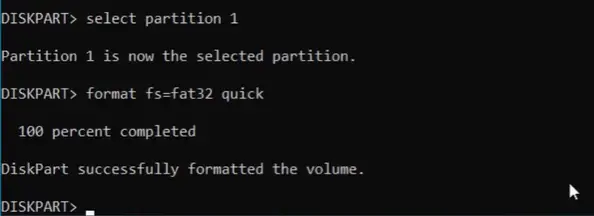 Formatting the partitions using CMD