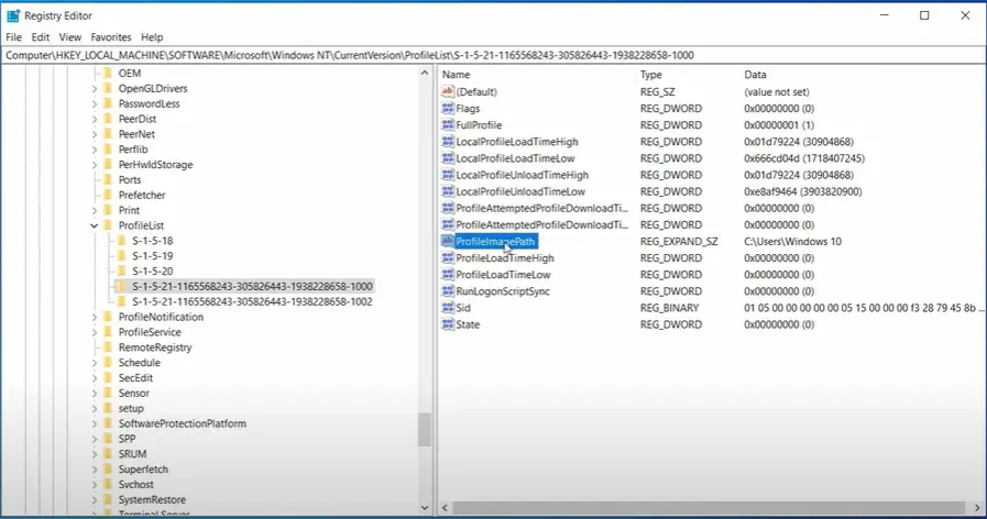 ProfileImagePath registry