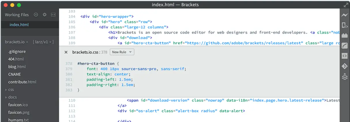 brackets editor