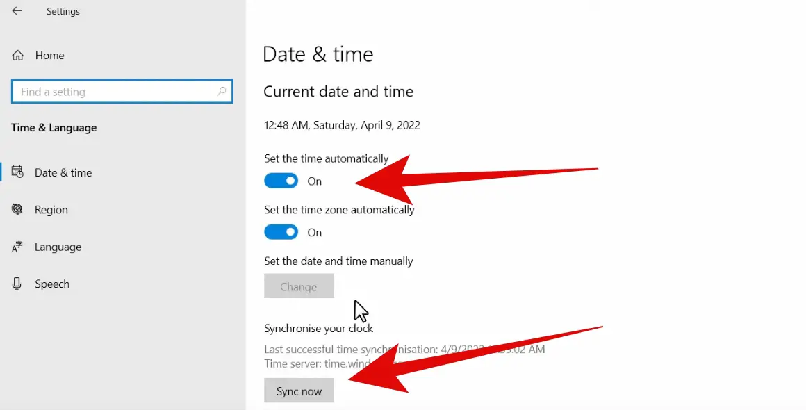 Setting Automatic Date and Time on Windows 