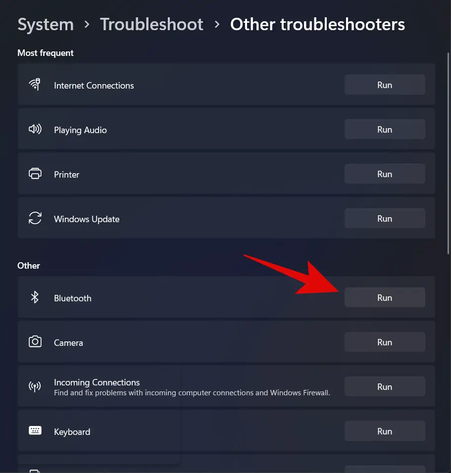 run Bluetooth troubleshooter