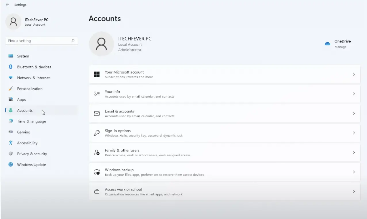 Windows 11 accounts