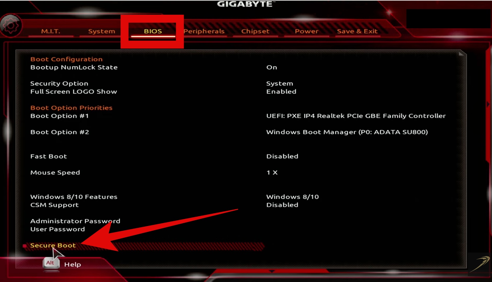 Secure Boot Menu on gigabyte motherboard