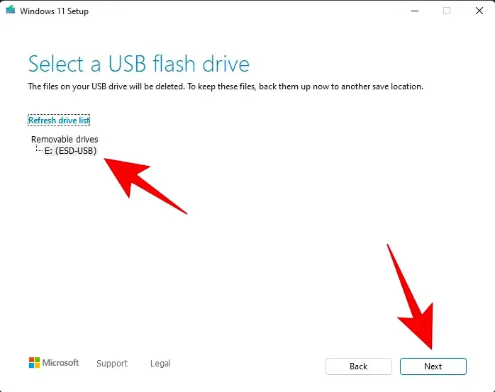 select a USB flash drive