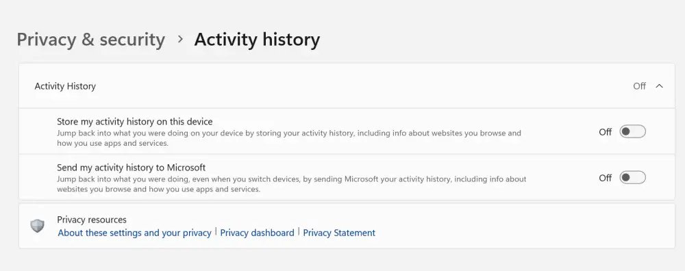 activity history windows 11