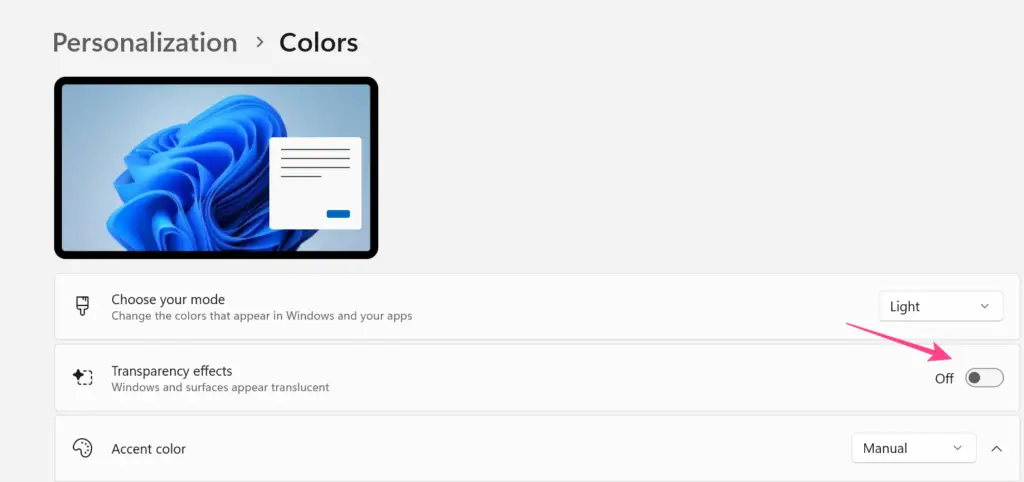 turn off transparency effects in windows 11