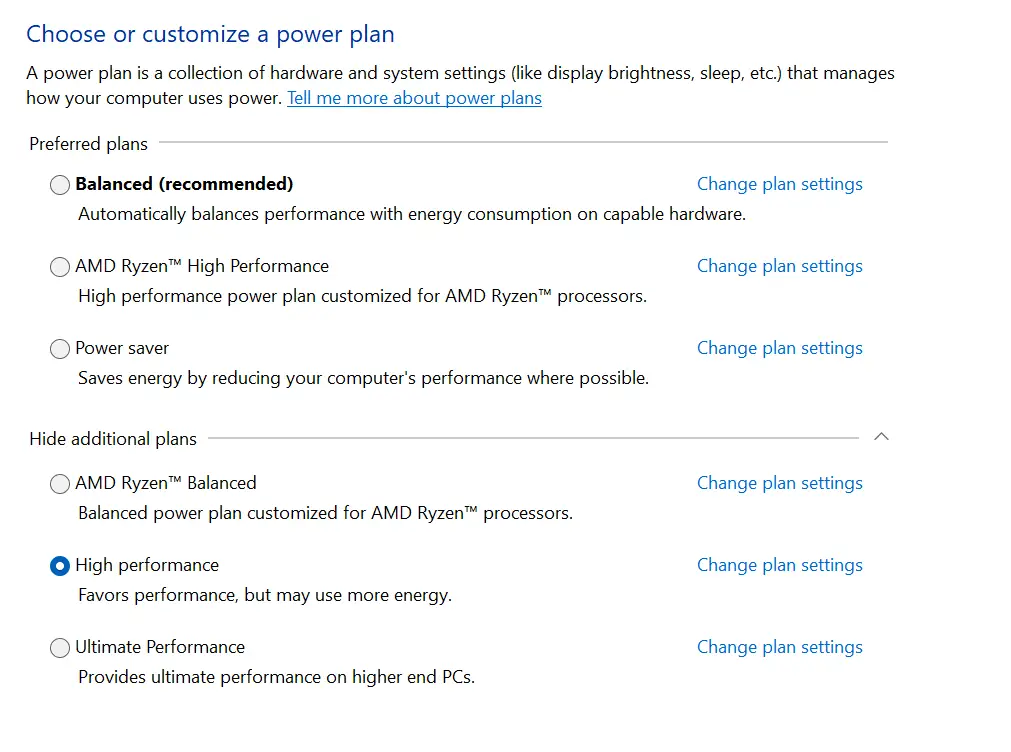 high performance power plan