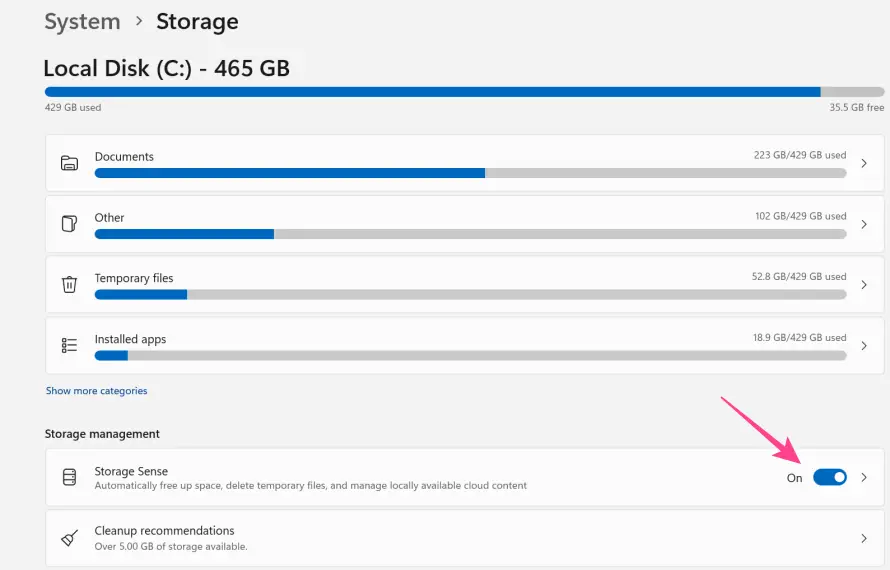 enable storage sense on windows 11