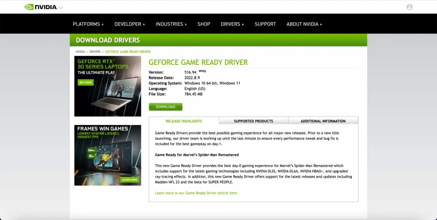 Nvidia Drivers Download Page to download drivers