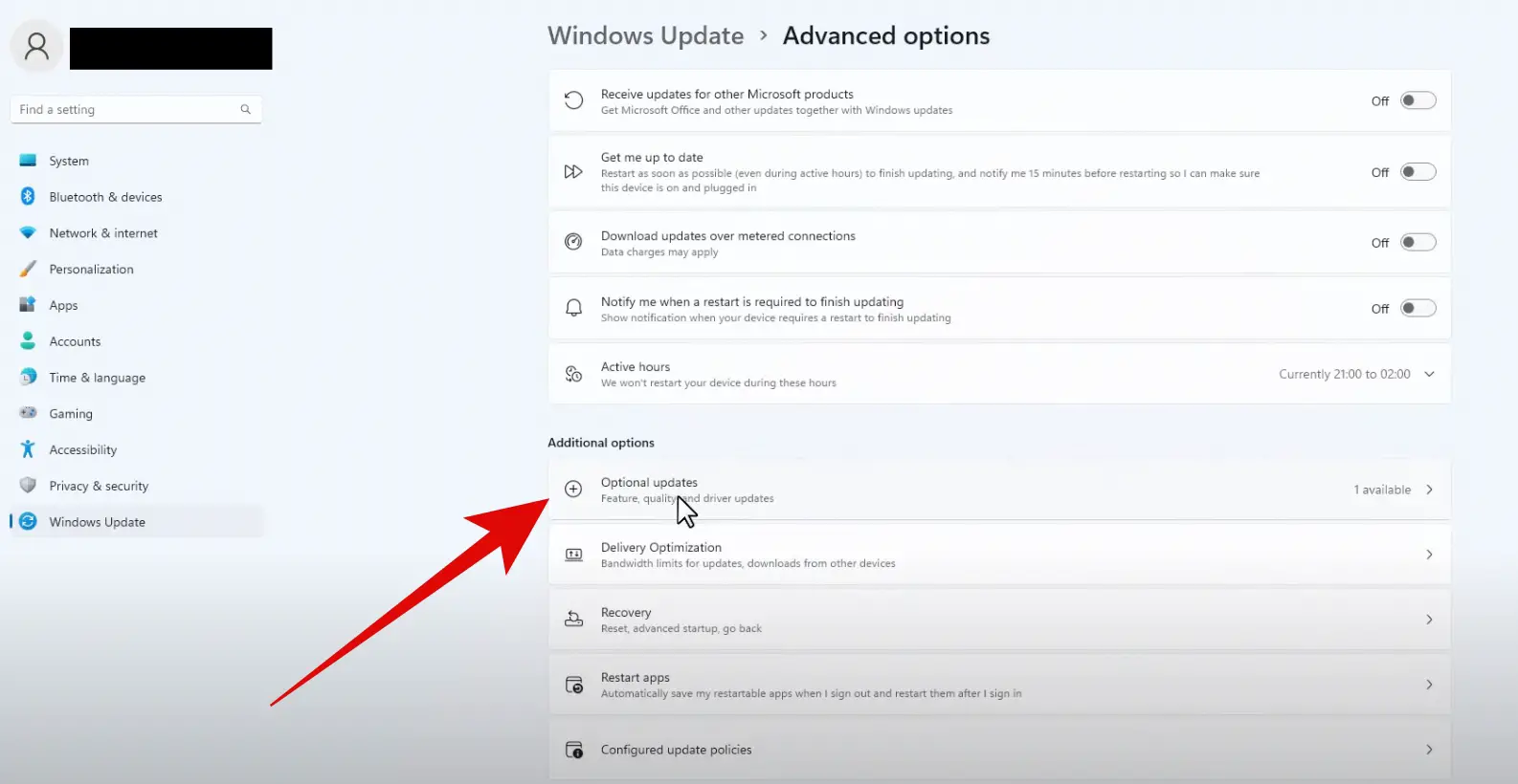 Windows update  advanced options