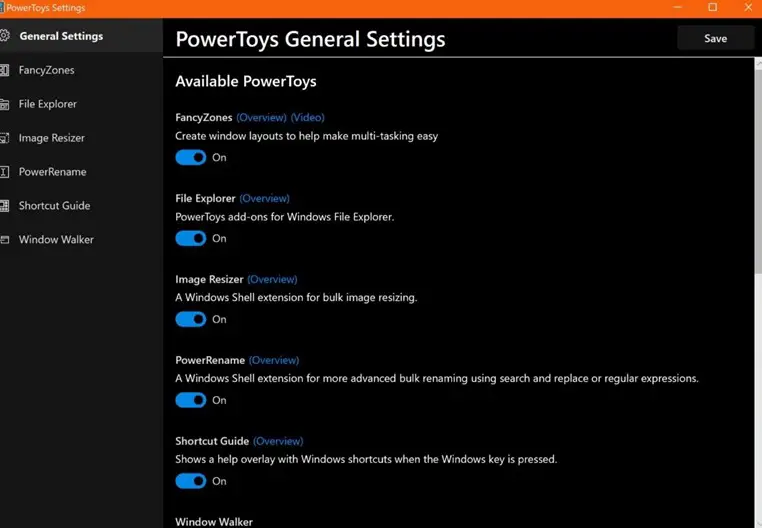 PowerToys General Settings