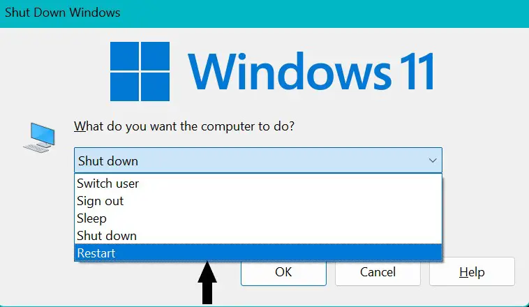 Restart using Shut Down Windows