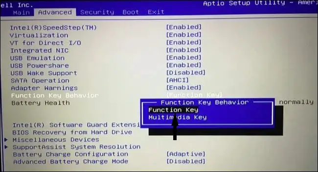 Select Function key or multimedia key to lock or unlock Function key