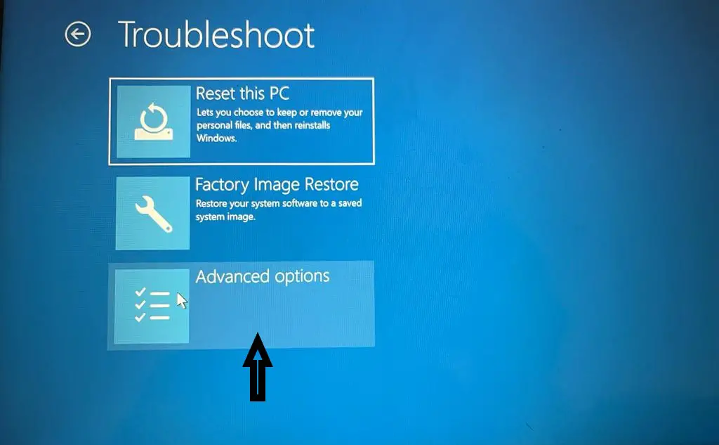 Advanced options under troubleshoot to lock or unlock Function key