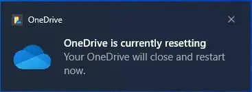 onedrive is currently resetting