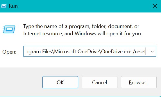 Alternate command to reset onedrive