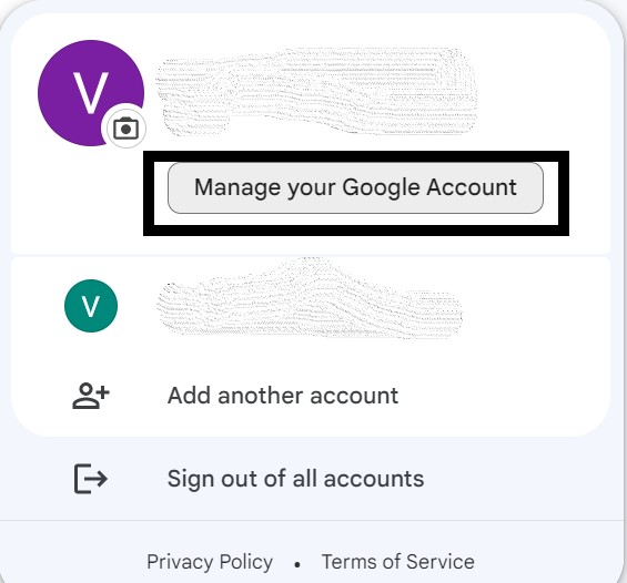 Manage your google account to save your emails