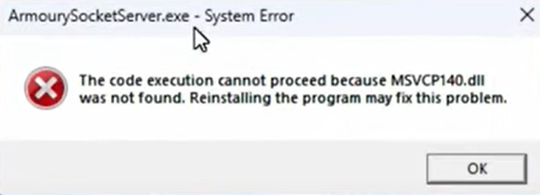 Error MSVCP140.DLL missing or Not Found