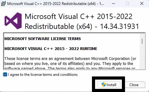 click on install to fix MSVCP140.DLL missing