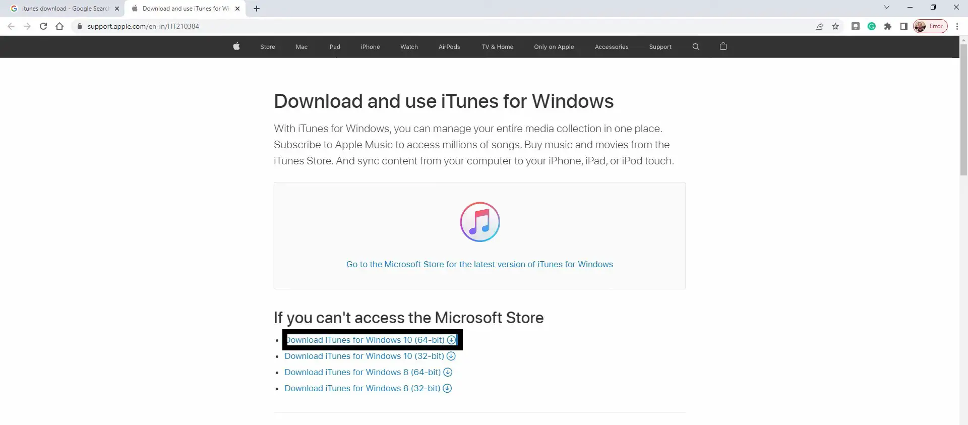 download itunes for PC