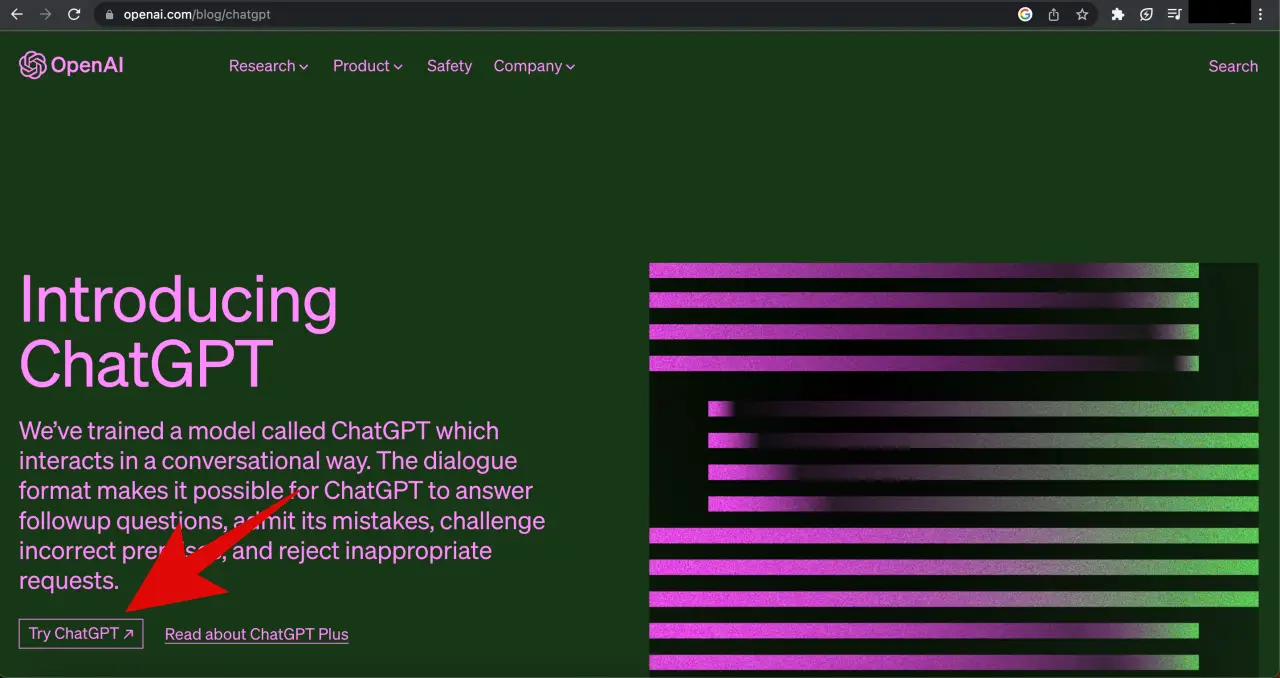 Open AI Homepage for ChatGPT 