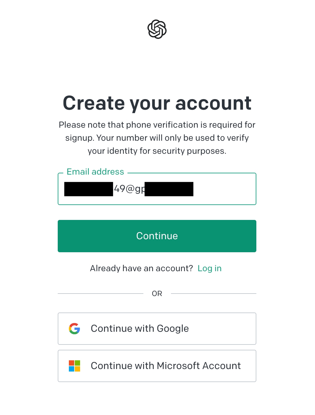 Entering email to create ChatGPT account