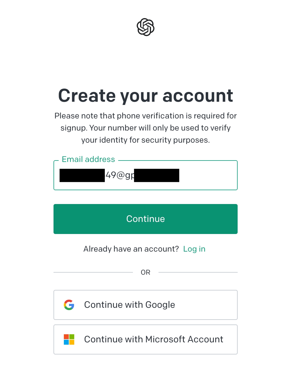 Entering email to create ChatGPT account 