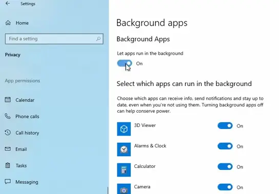 enable background apps on Windows 10