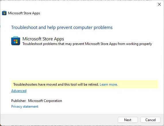 troubleshoot Microsoft store