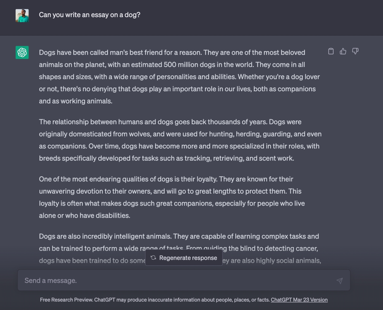 ChatGPT's essay on a dog