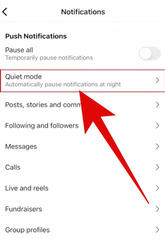 enable quiet mode on instagram