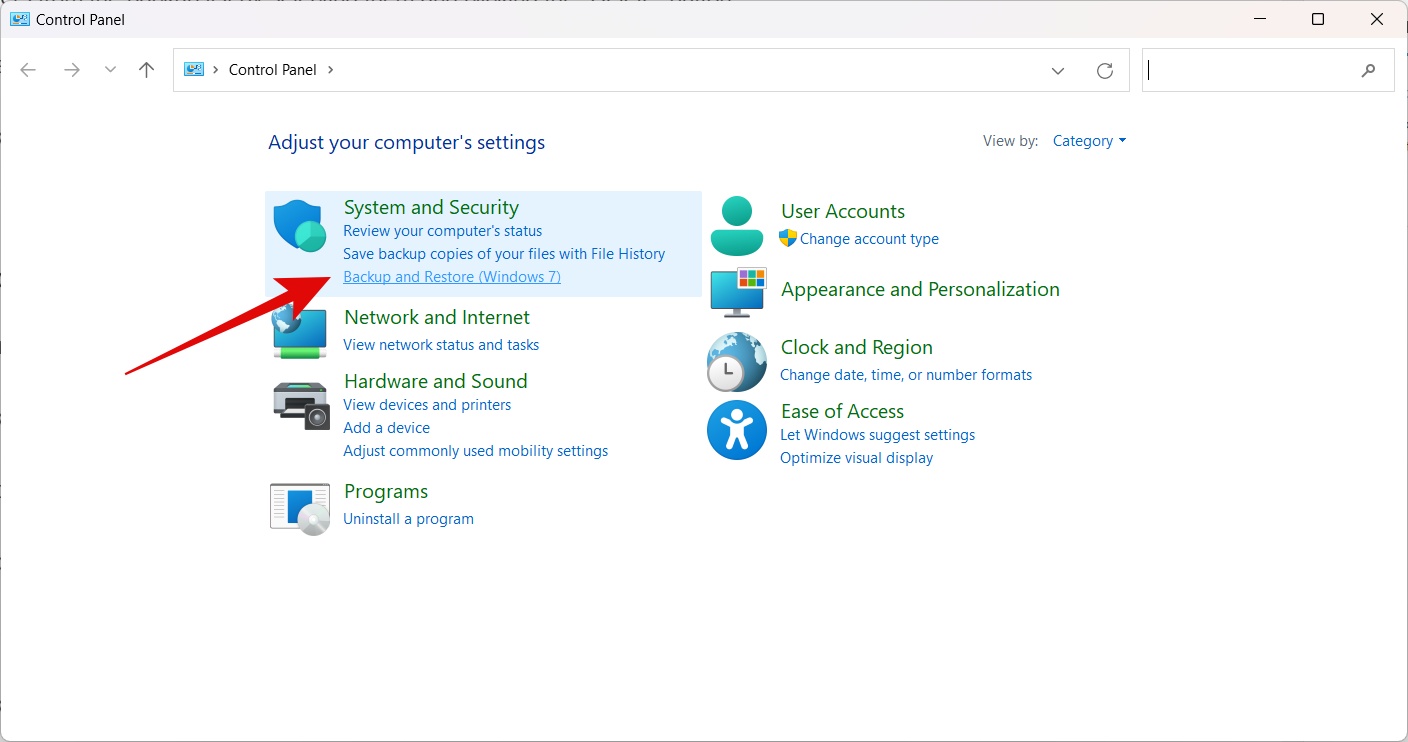 backup option in windows 11 control panel