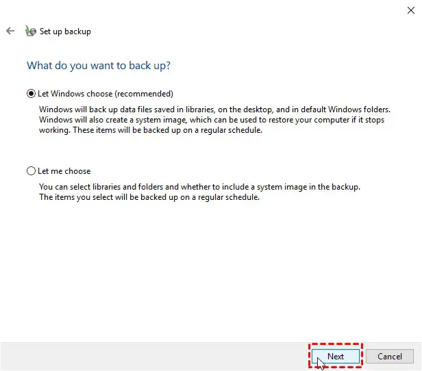 let windows choose backup
