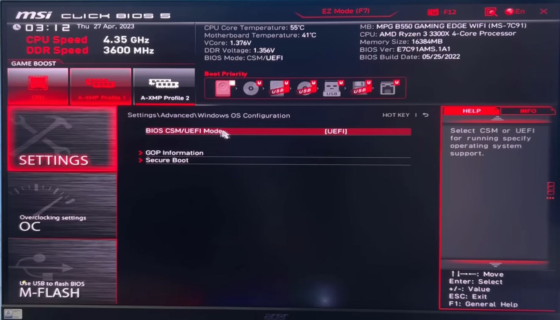 Set BIOS Mode to UEFI