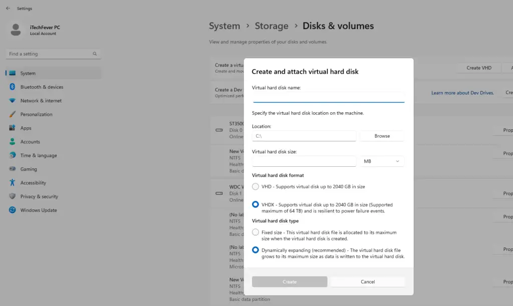 create virtual disk in windows 11