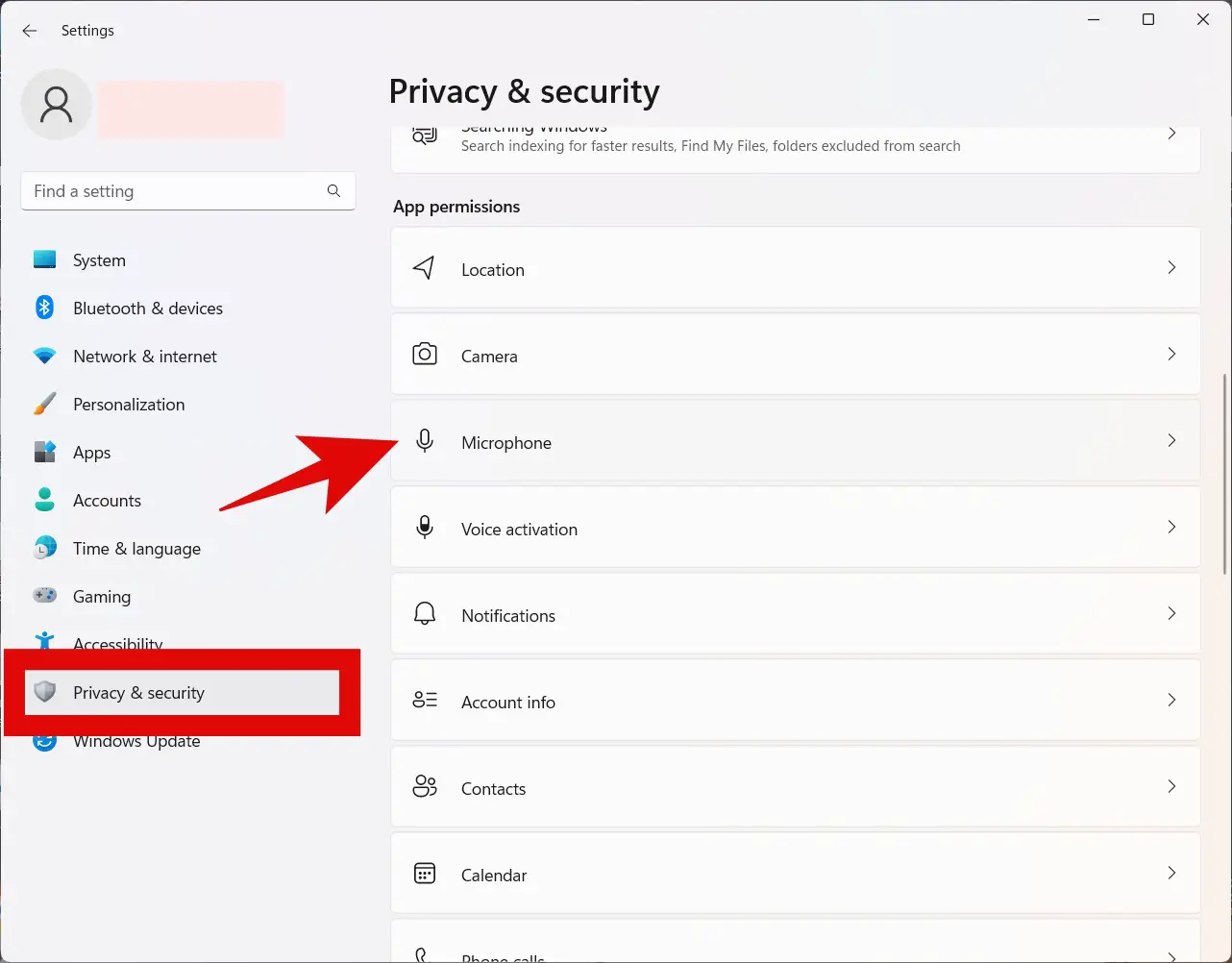 mic privacy settings on Windows 11