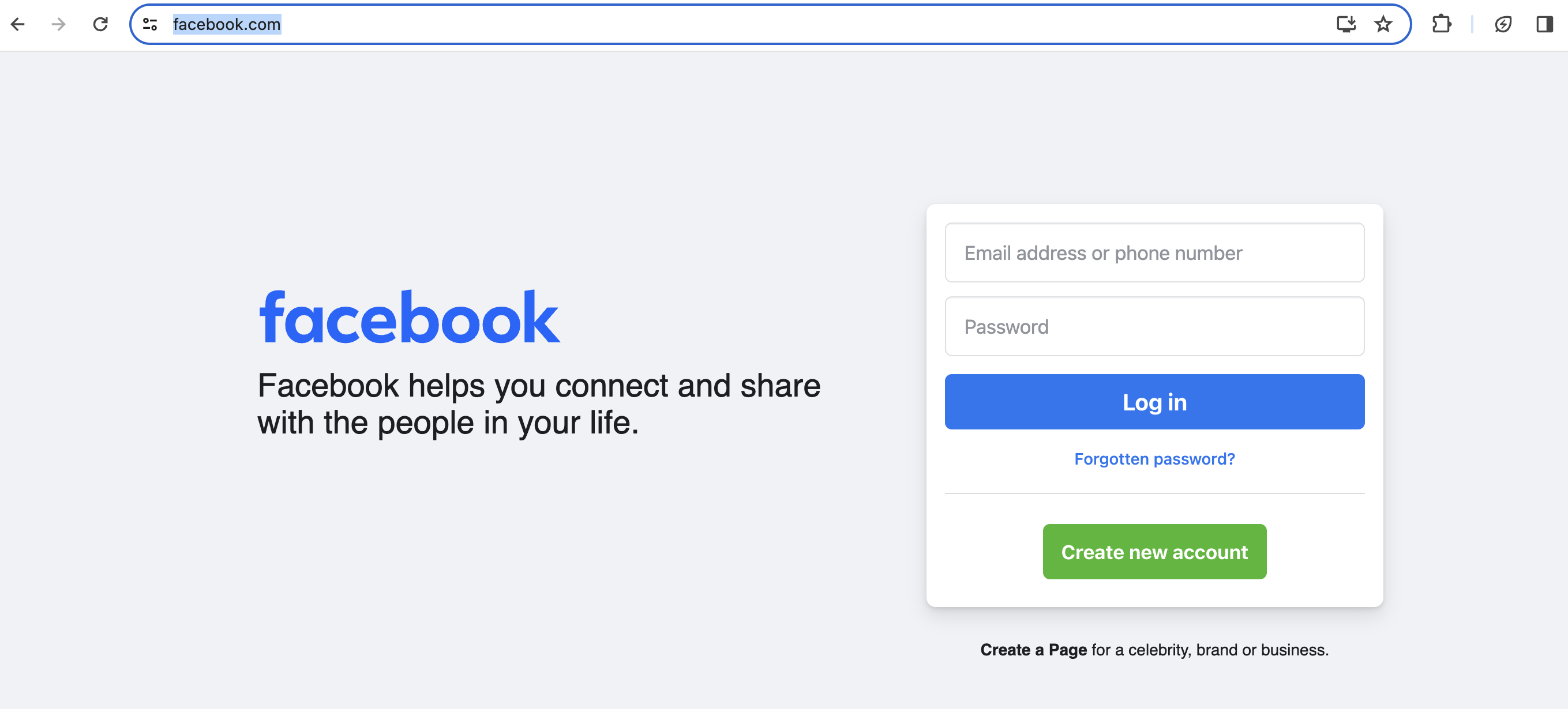Facebook Login Page